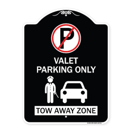 Signmission Valet Parking Tow Away Zone W/ Car Graphic Heavy-Gauge Aluminum Sign, 24" x 18", BW-1824-22761 A-DES-BW-1824-22761